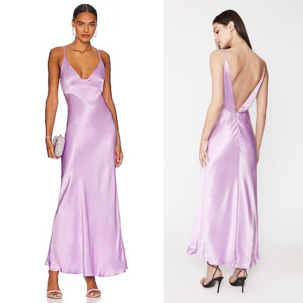 NWT revolve Bardot Capri lilac purple slip dress size large 8 maxi satin wedding
